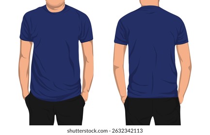 Mockup of plain navy blue t-shirt front and back view
