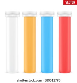 Mockup Plastic Bottle with Cap for Vitamins and Label. Vector Illustration isolated on white background