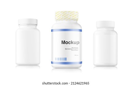 Mockup of plastic bottle isolated on white background. Can be used for medical, cosmetic. Vector illustration. Perfect for final pack shot your product. EPS10.