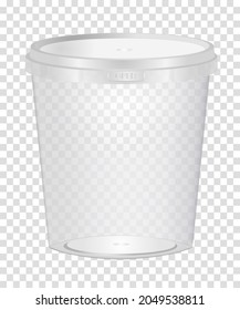 Mockup of plastic container (bucket) with a capacity of approximately 1 liter for food on a transparent background. Vector illustration.