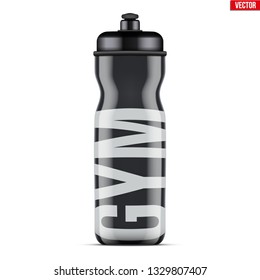 Mock-up Plastic Sport Nutrition Drink Bottle with GYM text. Black color. For Whey Protein and Gainer Supplements. Fitness and Workout sports. Vector Illustration isolated on white background