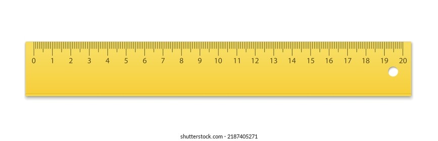 Mockup plastic yellow measuring ruler. Measuring tool with ruler scale. School measuring equipment.