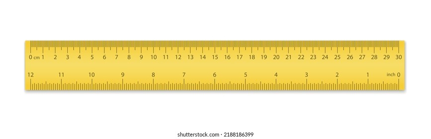 Mockup plastic yellow measuring ruler..  Measuring tool with ruler scale. School measuring equipment.