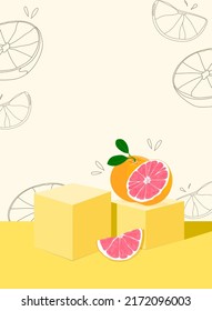 Mockup platform yellow color display with hand drawn  background.display case