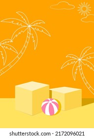 Mockup platform yellow colour display with hand drawn  background.display case