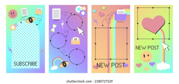 Mockup for post. Share your life in a psychedelic window. Social media ig template for y2k style stories.