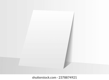 Mockup poster with shadow blinds from window. Mock up sheet paper. White empty blank. Vertical mockup. Light from window. Realistic reflected shadow on wall. Overlay effect. Shade jalousie.