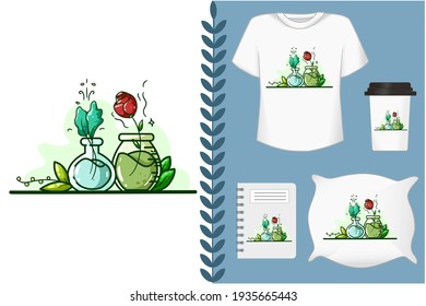 Mockup potion made of plants and flowers illustration
