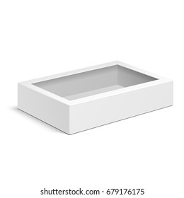 Mockup Product Cardboard Plastic Package Box With Window. Illustration Isolated On White Background. Mock Up Template Ready For Your Design. Vector EPS10