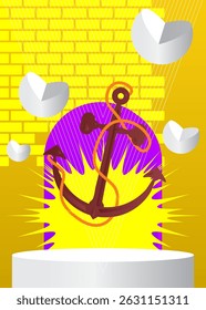 Montagem de exibição de produto com âncora. Pódio pedestal do cilindro vetorial. Exibição de palco para apresentação. Formas geométricas mínimas.