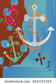 Mockup product display with Anchor. Vector cylinder pedestal podium. Stage showcase for presentation. Minimal geometric forms.