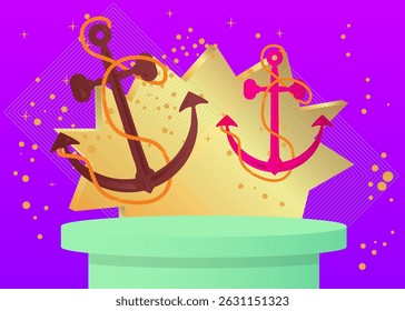 Montagem de exibição de produto com âncora. Pódio pedestal do cilindro vetorial. Exibição de palco para apresentação. Formas geométricas mínimas.