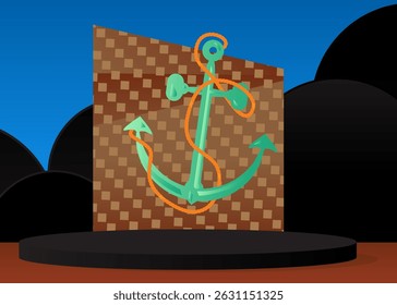 Mockup product display with Anchor. Vector cylinder pedestal podium. Stage showcase for presentation. Minimal geometric forms.