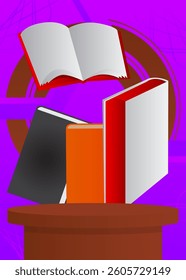 Mockup product display with Book. Vector cylinder pedestal podium. Stage showcase for presentation. Minimal geometric forms.
