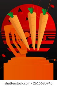 Mockup product display with Carrot. Vector cylinder pedestal podium. Stage showcase for presentation. Minimal geometric forms.