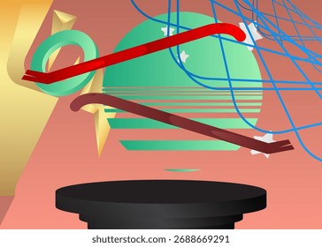 Mockup product display with Crowbar. Vector cylinder pedestal podium. Stage showcase for presentation. Minimal geometric forms.