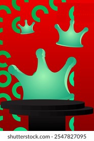Mockup product display with Crown. Vector cylinder pedestal podium. Stage showcase for presentation. Minimal geometric forms.