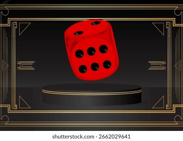 Mockup product display with dice. Vector cylinder pedestal podium. Stage showcase for presentation. Minimal geometric forms.