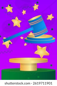 Montagem de exposição de produto com Gavel. Pódio pedestal do cilindro vetorial. Exibição de palco para apresentação. Formas geométricas mínimas.