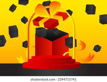 Pantalla de producto de mordaza con caja de regalo. Cilindro de vacaciones vectorial podio peatonal. Presentación de la etapa navideña. Formas geométricas mínimas.