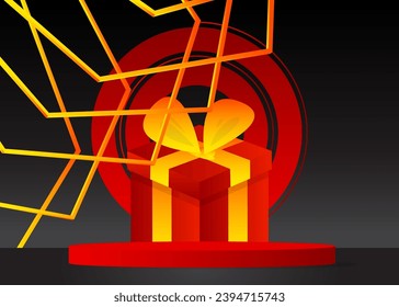 Pantalla de producto de mordaza con caja de regalo. Cilindro de vacaciones vectorial podio peatonal. Presentación de la etapa navideña. Formas geométricas mínimas.