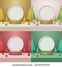 Mockup product display. Merry christmas, New year minimal wall scene. 
