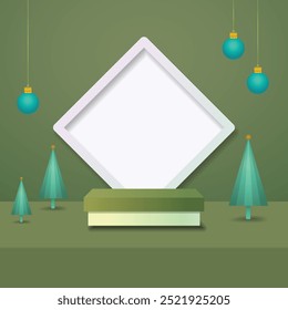 Mockup product display. Merry christmas, New year minimal wall scene. 
