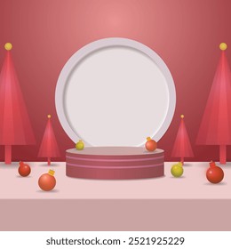 Mockup product display. Merry christmas, New year minimal wall scene. 
