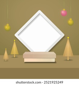 Maqueta de visualización del producto. Feliz Navidad, Nuevo año mínima escena de la pared. 
