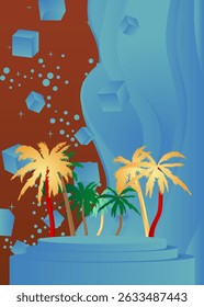 Produktdarstellung mit Palm Tree. Podium des Vektor-Zylindersockels. Bühnenpräsentation zur Präsentation. Minimale geometrische Formen.