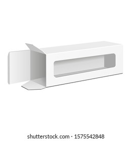 Mockup Product Open Cardboard Package Boxes. Illustration Isolated On White Background With Window. Mock Up Template Ready For Your Design. Vector EPS10