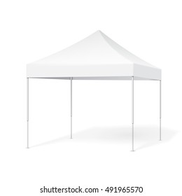 Mockup Promotional Advertising Outdoor Event Trade Show Pop-Up Tent Mobile Marquee. Illustration Isolated On White Background. Mock Up Template Ready For Your Design. Vector EPS10