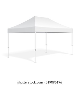 Mockup Promotional Advertising Outdoor Event Trade Show Pop-Up Tent Mobile Marquee. Illustration Isolated On White Background. Mock Up Template Ready For Your Design. Vector EPS10