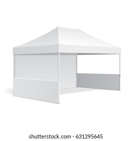 Mockup Promotional Advertising Outdoor Event Trade Show Pop-Up Tent Mobile Marquee. Illustration Isolated On White Background. Mock Up Template Ready For Your Design. Vector EPS10