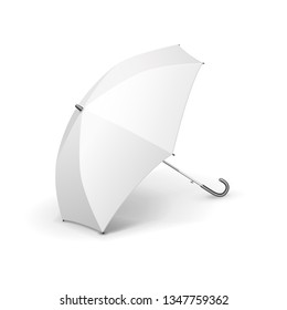 Mockup Promotional Advertising White Umbrella Parasol. Mock Up, Template. Illustration Isolated On White Background. Ready For Your Design. Product Advertising. Vector EPS10