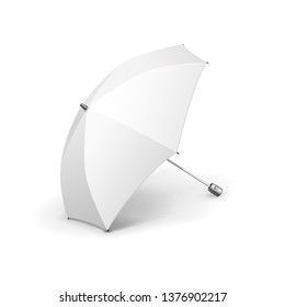 Mockup Promotional Advertising White Umbrella Parasol. Mock Up, Template. Illustration Isolated On White Background. Ready For Your Design. Product Advertising. Vector EPS10