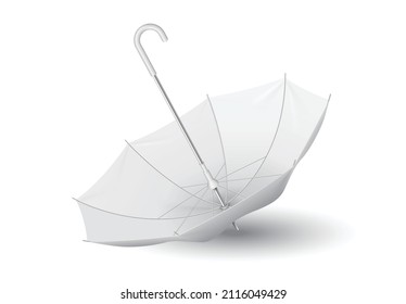 Mockup promotional advertising white umbrella parasol. Template realistic mock up for branding identity isolated on white background. Product advertising. Vector illustration