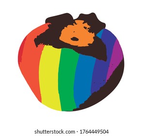 mockup of rainbow in a fruit of Asian origin, persimmon, lgbt pride, symbol, community, vector illustration.