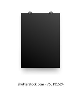 Mock-Up Realistic Black Poster Hanging. Empty White Vector Poster Template.