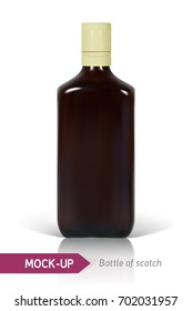 Mockup realistic bottle of Scotch on a white background with reflection and shadow. Template for label design.
