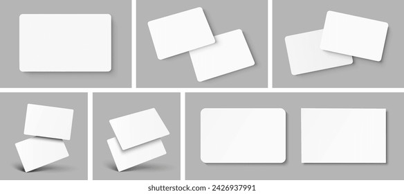 Mockup realistic business cards, blank white mockup, gift card paper placeholder template mockup with shadows effects on a gray background, collection mockup visit cards