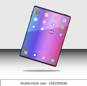 Mockup of Realistic Internet, Web, Pad tablet with wallpaper, app and mobile icons. Flat Styles Isolated on Transparent Background. Vector Illustration.