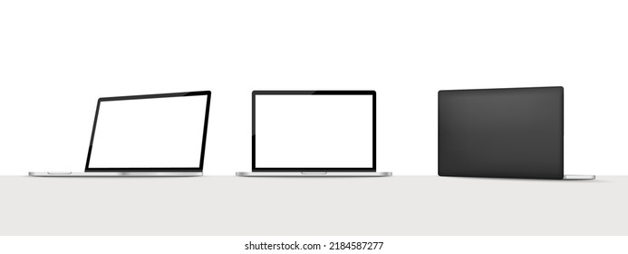 Mockup of realistic laptops with blank screen. Electronic device mockup vector. Template notebook.