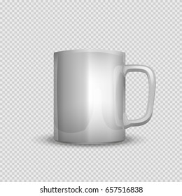 Mock-Up realistic mug cup on transparent background. Vector illustration.