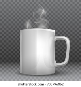 Mock-Up realistic mug cup with smoke on transparent background. Vector illustration.