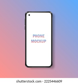 Mockup of realistic phone with black frame and white empty screen on gradient background. Vector square banner with modern mobile phone for advertisement. Device template for UI\UX design