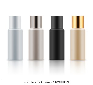 Montaje de botellas plásticas realistas. Plantilla vacía y limpia para productos cosméticos líquidos: loción, gel, champú e hidratante. Ilustración de vectores aislada en fondo blanco