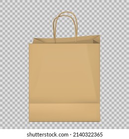 Mockup of realistic shopping bag for branding and corporate identity design. Paper bag template isolated on transparent background. 3D realistic vector illustration. EPS 10