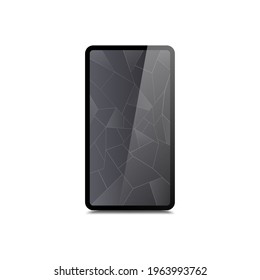 Mockup of realistic smartphone with cracked screen for advertising repair services isolated on white background. Vector illustration.