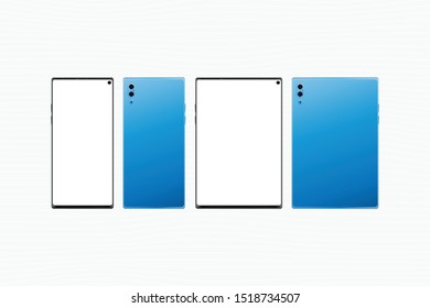Mock-up of realistic Smartphone and Tablet. Front side with screen and back side with cameras isolated on white background. Flat vector illustration EPS 10.